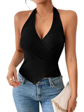 2025 Hottie Cross Hanging Neck Sling Splicing Bare Waistcoat Woman Summer Outside Wearing Tide