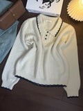 Korean Giant Good-Looking Early Autumn Top 2025 Collar Thin Knitted Women's Sweater Loose Design Small Blouse