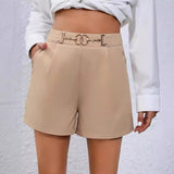 Women's New Fashion Waist Metal Accessories Dress Five-Point Trouser Suit Shorts Trousers Trousers Women