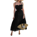 Dili 2025 Spring And Summer Leisure Solid Bohemian Holiday Wind High Waist Splicing Sling Dress