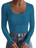 2025 New Women's T-Shirt Basic Thread Round Neck Long Sleeve Sexy Girl Top T Hot Girl