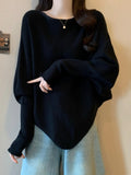 High-End Feel Gray Wears Gray Knitted Sweater Women's Autumn Dress Large Fat Mm Irregular Bat Sleeve Top