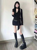French Babes V Tie With Black Dress Female Waist Repair Temperament High-End Ass Skirt Autumn
