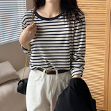 Striped Bottom Shirt Women In The Spring And Autumn Collar Loose Thin Long-Sleeved T-Shirt Casual Outside To Put On Clothes