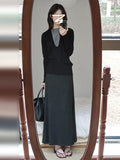 Black And Gray Two Knitted Shirt Women 2025 Early Autumn New Design Feeling Autumn And Winter Han Line Wearing A Chic Top