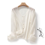 Bing Hemp Sunscreen Woman V-Neck Knitted Cardigan Thin Bamboo Thong Jacket Summer Loose Lazy Outside Air Conditioning Shirt