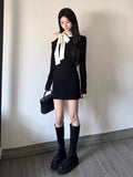Hepburn Small Fragrant Wind Shoulder Bow Knitted Small Black Dress Woman Autumn Luxury High-End Evening Dress Dress