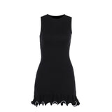 Women's Clothing 2025 Summer New Solid Color Temperament Round Neckless Lotus Leaves Curling-Back-Up Dress Dress Women