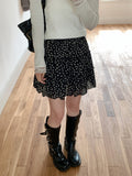 Chic Korean Black Broken Flower Dress Women 2026 Summer New Sweet A Word High Waist Thin Cake Skirt