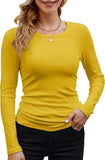 2025 Women's Women's New Ribs Cotton Fabric Base Round Neck Solid Long-Sleeved T-Shirt