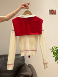 New Year's Red Shawl White V-Neck Knitted Shirt Long-Sleeved Bottom Shirt With New Winter Repair Body Dress Women's Clothing