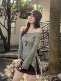Hottie Sexy Shoulder Rivet Long Sleeve Bottom Shirt 2026 Autumn Wooden Ear Strap Inside T-Shirt