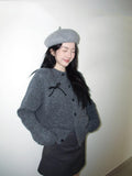 Korean Bow Gray Sweater Coat Women's Autumn And Winter 2025 Autumn New Loose Lazy Knitted Shirt Top