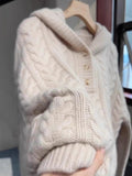 White Hooded Long-Sleeved Knitted Women's 2025 Autumn And Winter New Large-Size Fat MM Han Sesame Loose Niche Sweater