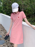 Pure Cotton Shoulder POLO Collar Embroidered Dress Women Summer New Sweet Sister Style Slim Slim Small Man T-Shirt Dress