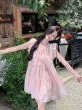 Sweet And Gentle Pink Flying Sleeve Dress Women's Summer 2026 New Small Loose Thin A Short Skirt