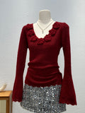 European Dress Design Sense Small Long-Sleeved Sweater Women's Spring And Autumn Fashion Handmade Flowers Unique To The Gentle Wind Top