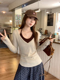 Oatmeal Hottie Body V-Neck Long-Sleeved Bottom Shirt Woman 2026 Spring And Autumn With Chest Pad Hanging Neck Strap Vest Top