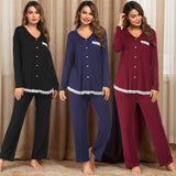 Women's Sets Of Long-Sleeved Trousers Home Pajamas Lace Spliced Home Clothes Pajamas Set