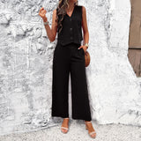 Dili Fashion Women's Clothing 2025 Spring And Summer Leisure Temperament Solid Color Vest Set