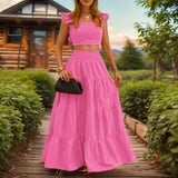 2025 Summer New Temperament Sexy Solid Color Sling Belt Large Two Sets Of Suit Dress