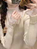 Lace Lace Knitted Sweater Women's Autumn And Winter 2025 New Small Fragrant Wind Stacked Half-High Collar Bottom Top