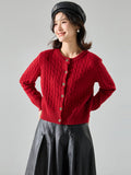 Klein Blue Knitted Sweater Cardigan Women 2025 Autumn Red Sweater Bottom Blue Collared Blouse Woman