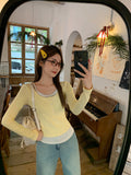 Milk Yellow Fake Two Broken Flowers Long-Sleeved T-Shirt 2026 Spring Gentle Sweet Inside A Small Beautiful Top