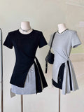 Irregular Open Fork Design Pure Cotton Short Sleeve T-Shirt Girl 2025 Spring And Summer Stew Pure Lust Hot Girl Bottom Shirt Top