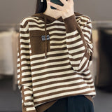 Autumn And Winter Striped Hooded Bottom Knitted Women's Coat Sweater Loose Fashion Hoodie Jersey