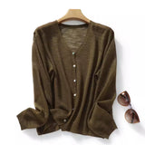 Bing Hemp Sunscreen Woman V-Neck Knitted Cardigan Thin Bamboo Thong Jacket Summer Loose Lazy Outside Air Conditioning Shirt
