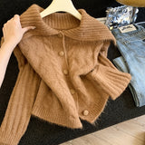 High-Necked Sweater Coat Women 2025 Autumn And Winter New Loose Lazy Wind Collar Outside Wearing Thick Knitted Open Shirt Tide