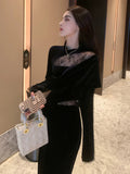 Birthday Dress Dress Banquet Femininity Lace Dress Rich Man With Black Velvet Dress Autumn And Winter