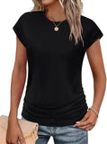 2025 Women's Top Fashion Folded Hat Sleeves Collar Short-Sleeved T-Shirt Solid Color Women's T-Shirt