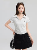 Pure Cotton Polo Collar Short-Sleeved T-Shirt Women's Summer 2025 New Large-Size Meat Masking Thin Design Wrinkled Short Blouse