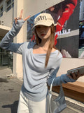 A Word-Collar Tangle T-Shirt Knitted Bottom Shirt Women Spring And Autumn Small Fragrant Style Inside The Body Temperament Long Sleeve Beautiful Top