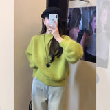 Gentle Wind Soft White Hair Jacket Sweater Women Autumn And Winter Milk Fufu Outside Wearing Loose Lazy Knitting Top