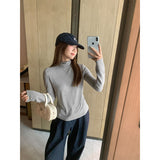 Blue Pile Collar Grinding Long-Sleeved T-Shirt Women's Autumn And Winter New High-Collar Plus Velvet Thick Inside The Bottom Shirt Small Top