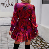 Dili 2025 Autumn And Winter Women's Dress Temperament Elegant V-Neck Print A Dress