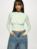 Summer New Women's Casual Print Body Half-Cuttered Long-Sleeved T-Shirt