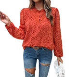 Dili 2025 Autumn And Winter Women's Temperament Hollow Bubble Bubble Sleeve Embroidered Long Sleeve Top