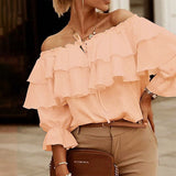 Dili 2025 Autumn And Winter Women's Temperament Loose Folded Shoulder Lantern Sleeve Top