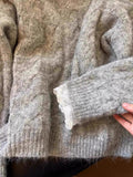 High-Grade Gray Raccoon Velvet Cuff Lace Buds Sweater Women's Autumn And Winter Loose Lazy Thick Inside Cloth