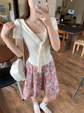 Fashion Simple Fake Two Tied Big Necking Short-Sleeved T-Shirt Girls Summer New Chic Design Pure Desire Top