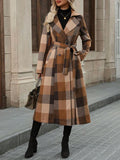 Women's New Autumn And Winter British Wind Coat Belt Coat With A Long Lattice Wind Coat