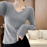 Deyvel V-Neck Long-Sleeved T-Shirt Women's Bottoming Shirt With Autumn And Winter Large-Size New Korean Slimming Warm Top