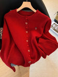 New Year's Christmas Red Button Love Sweater Coat Women's Autumn And Winter Loose Soft Han Knitted Open Shirt