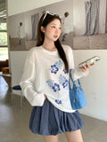 Korean Sweet Print Round-Neck Long-Sleeved Sympathize With Women 2026 Summer New Design Sense Loose Thin Beauty Top