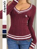 Dili Fashion Simple Style V Lead Long Sleeve Sweater Women's Hair Weaving Women's Dress 2025 Autumn And Winter