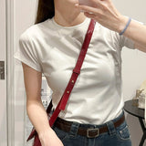 European Goods Shoulder T-Shirt Women's Short-Sleeved Summer 2026 New Round Neck Neckt Pure Cotton Basic Top